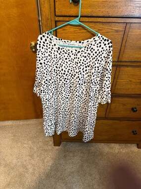Cream n Sugar Dalmatian Polka Dot Ruffle Sleeve Top